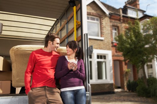 Organised boxes and furniture placed in household storage in Rainham